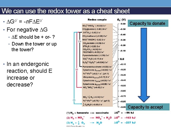 We can use the redox tower as a cheat sheet • ∆Go’ = -n.