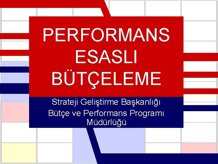 PERFORMANS ESASLI BÜTÇELEME Strateji Geliştirme Başkanlığı Bütçe ve Performans Programı Müdürlüğü 