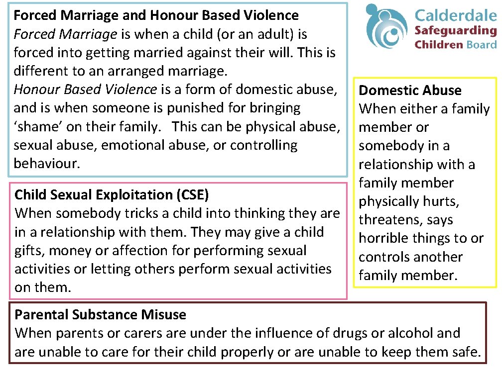 Forced Marriage and Honour Based Violence Forced Marriage is when a child (or an