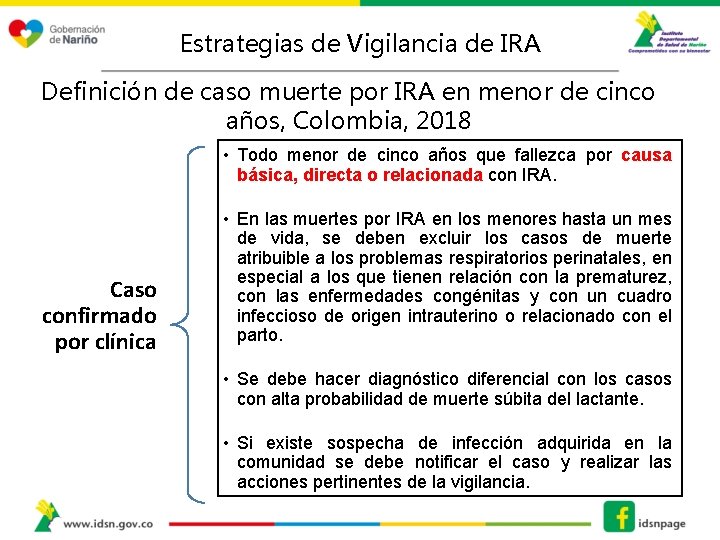 Estrategias de Vigilancia de IRA Definición de caso muerte por IRA en menor de