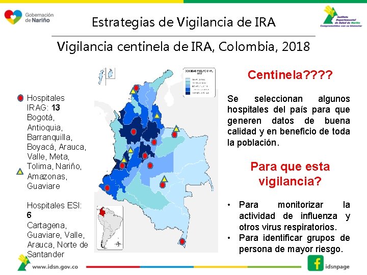 Estrategias de Vigilancia de IRA Vigilancia centinela de IRA, Colombia, 2018 Centinela? ? Hospitales