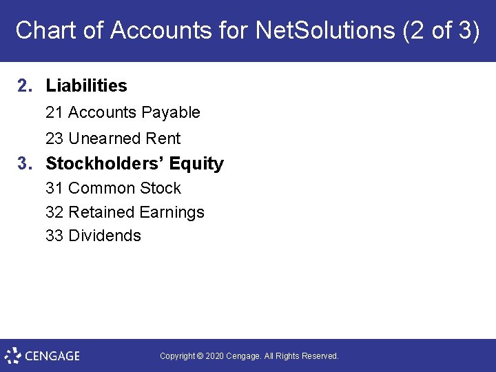 Chart of Accounts for Net. Solutions (2 of 3) 2. Liabilities 21 Accounts Payable