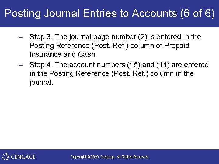 Posting Journal Entries to Accounts (6 of 6) – Step 3. The journal page