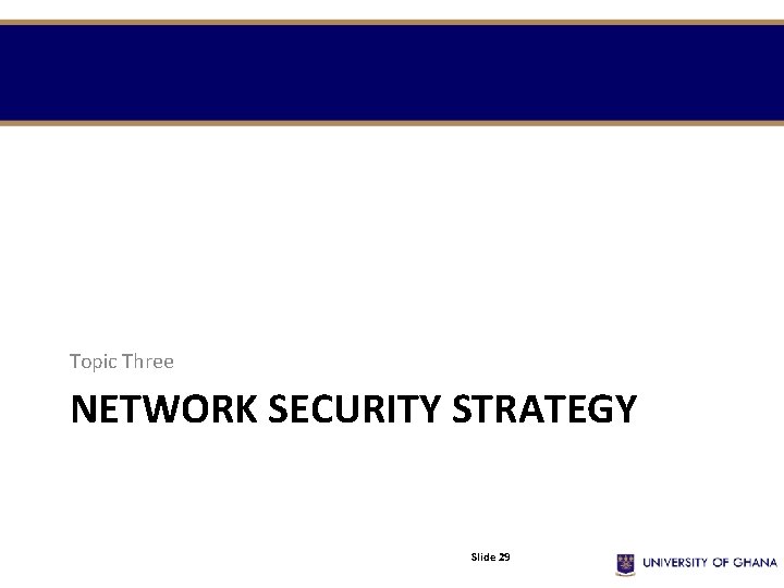 Topic Three NETWORK SECURITY STRATEGY Slide 29 