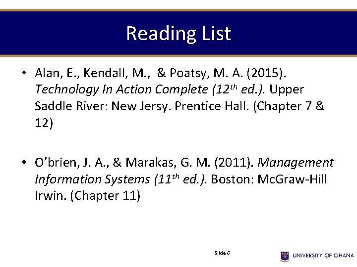 Reading List • Alan, E. , Kendall, M. , & Poatsy, M. A. (2015).