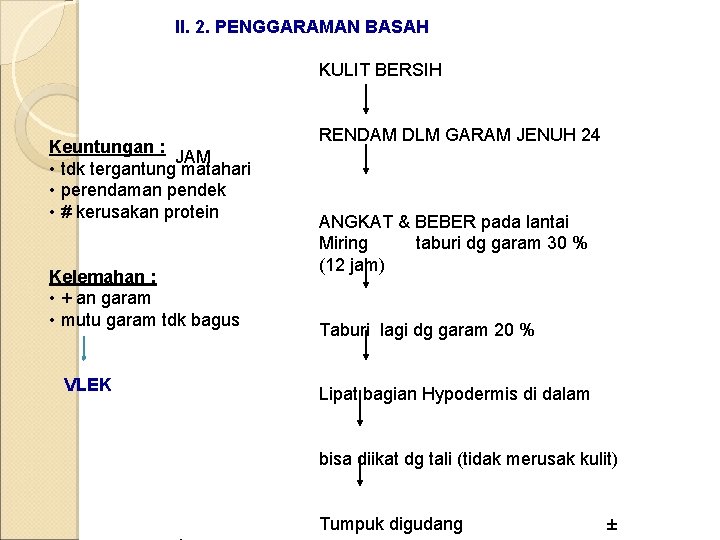 II. 2. PENGGARAMAN BASAH KULIT BERSIH Keuntungan : JAM • tdk tergantung matahari •