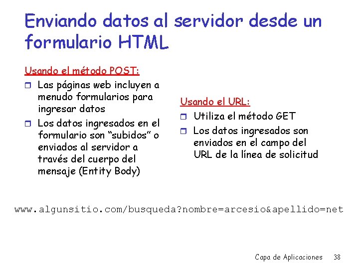 Enviando datos al servidor desde un formulario HTML Usando el método POST: r Las