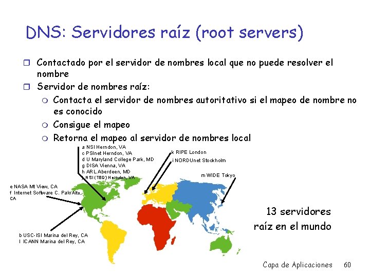 DNS: Servidores raíz (root servers) r Contactado por el servidor de nombres local que