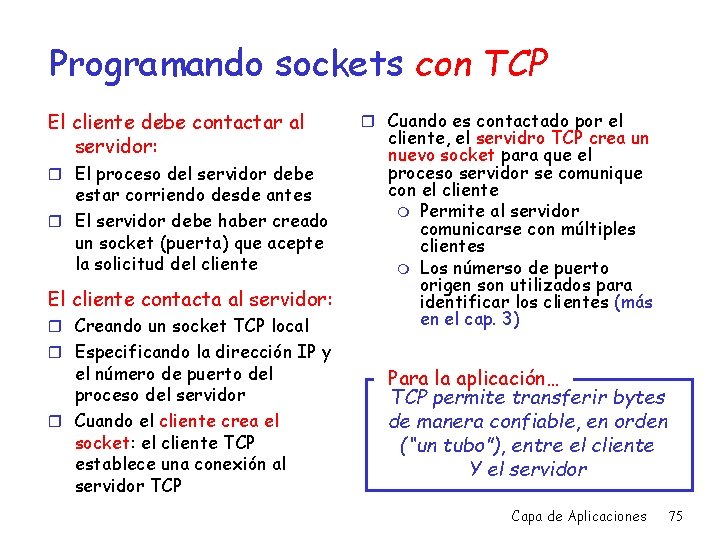 Programando sockets con TCP El cliente debe contactar al servidor: r El proceso del