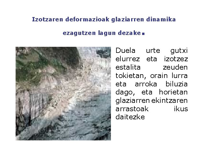Izotzaren deformazioak glaziarren dinamika ezagutzen lagun dezake . • Duela urte gutxi elurrez eta
