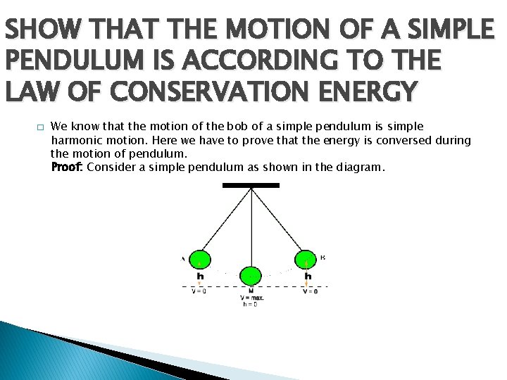 SHOW THAT THE MOTION OF A SIMPLE PENDULUM IS ACCORDING TO THE LAW OF