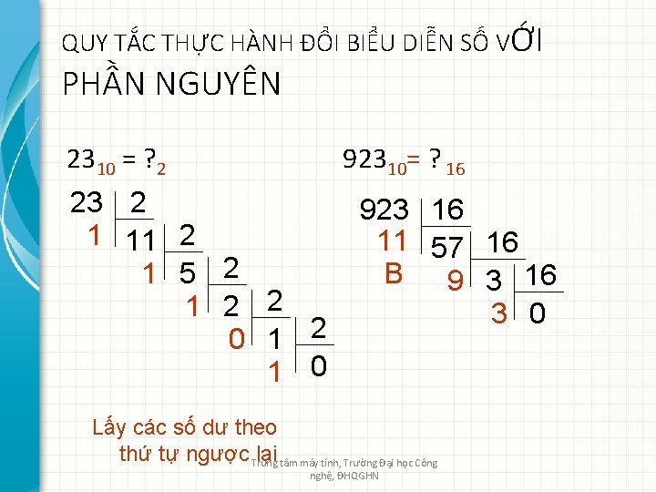 QUY TẮC THỰC HÀNH ĐỔI BIỂU DIỄN SỐ VỚI PHẦN NGUYÊN 2310 = ?