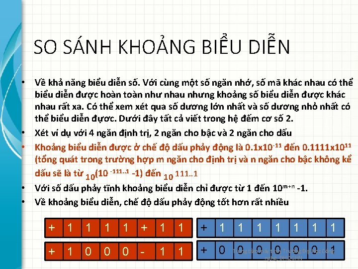 SO SÁNH KHOẢNG BIỂU DIỄN • Về khả năng biểu diễn số. Với cùng