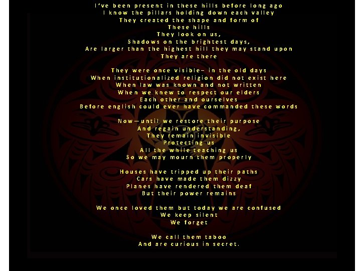 I’ve been present in these hills before long ago I know the pillars holding