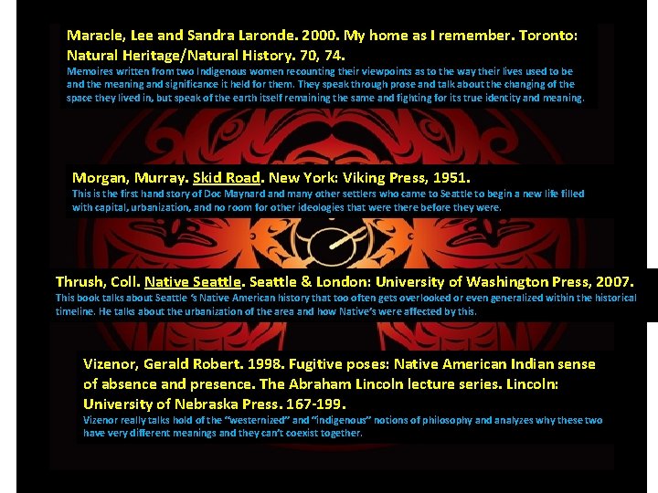 Maracle, Lee and Sandra Laronde. 2000. My home as I remember. Toronto: Natural Heritage/Natural