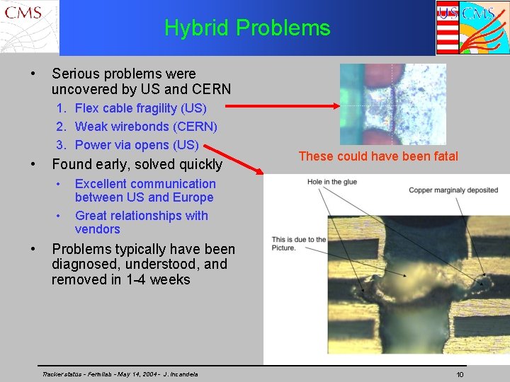 Hybrid Problems • Serious problems were uncovered by US and CERN 1. Flex cable