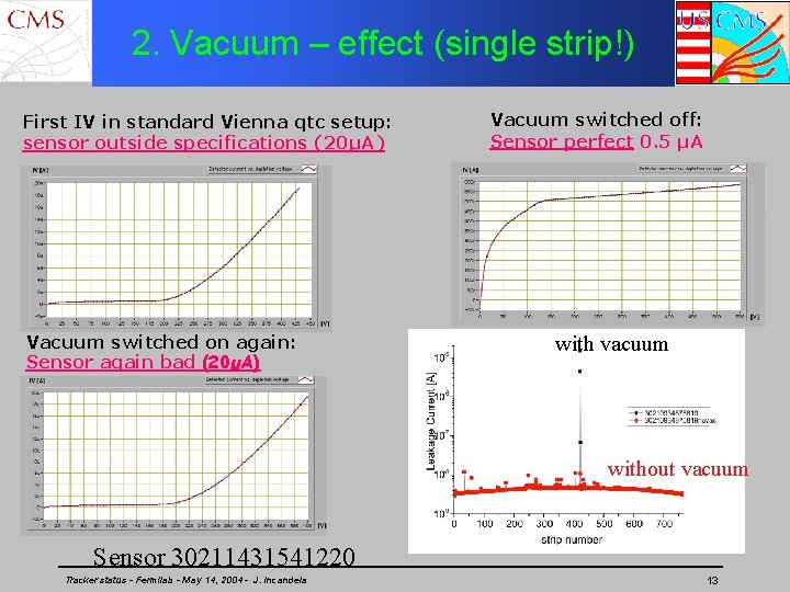 2. Vacuum – effect (single strip!) First IV in standard Vienna qtc setup: sensor