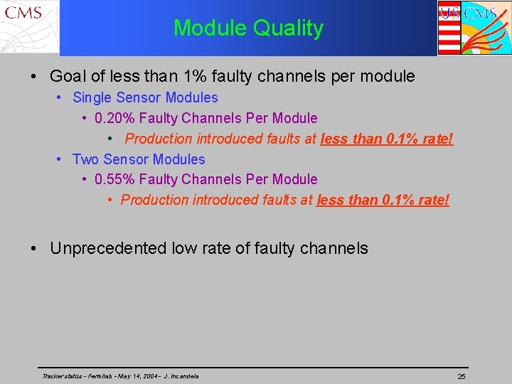 Module Quality • Goal of less than 1% faulty channels per module • Single