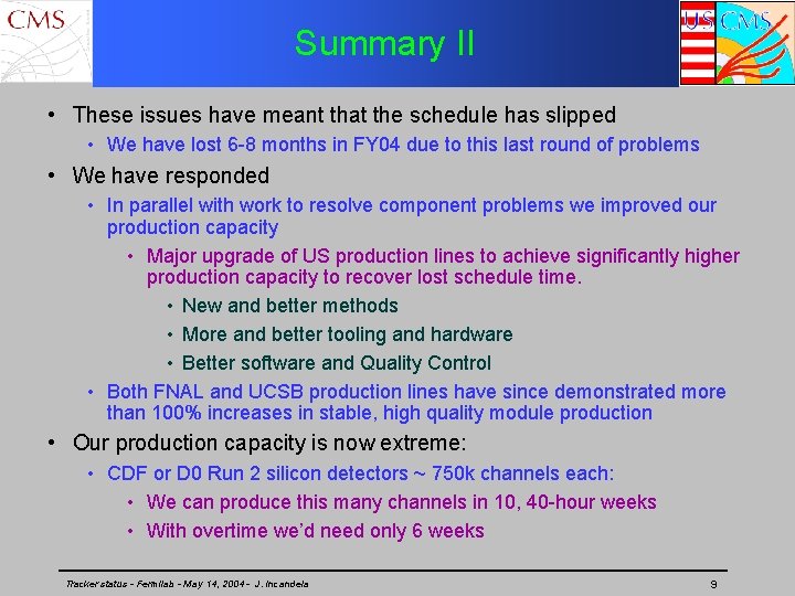 Summary II • These issues have meant that the schedule has slipped • We