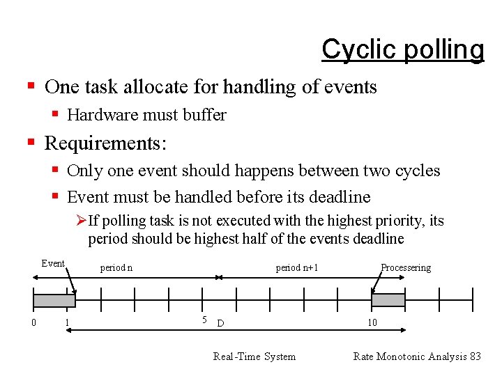 Cyclic polling § One task allocate for handling of events § Hardware must buffer