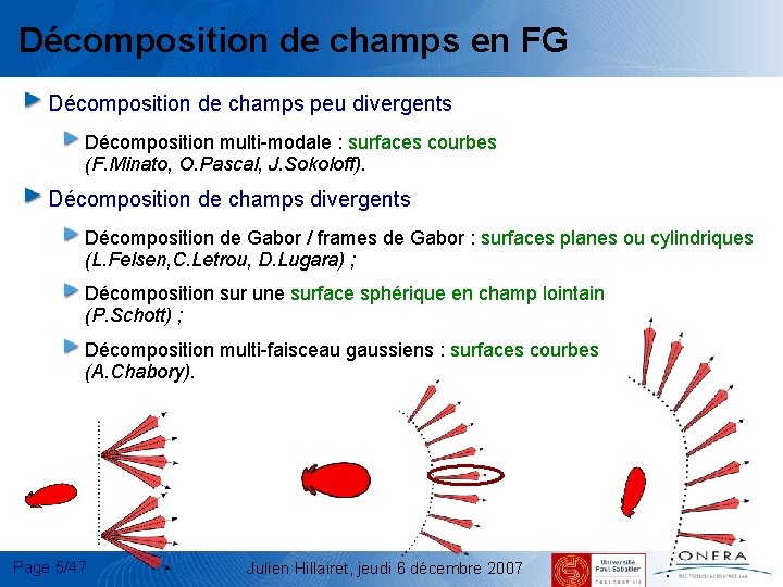 Décomposition de champs en FG Décomposition de champs peu divergents Décomposition multi-modale : surfaces