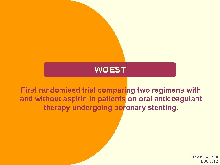 WOEST First randomised trial comparing two regimens with and without aspirin in patients on