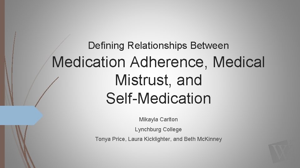 Defining Relationships Between Medication Adherence, Medical Mistrust, and Self-Medication Mikayla Carlton Lynchburg College Tonya