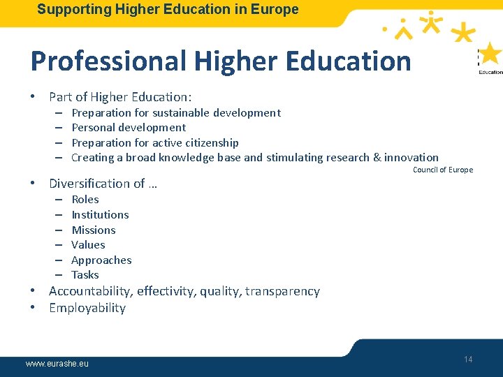 Supporting Higher Education in Europe Role of Professional