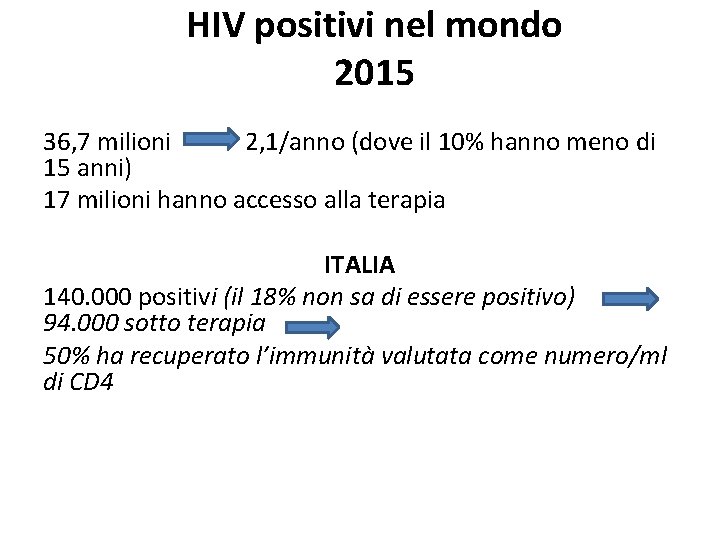 HIV positivi nel mondo 2015 36, 7 milioni 2, 1/anno (dove il 10% hanno