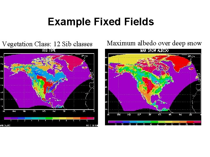 Example Fixed Fields Vegetation Class: 12 Sib classes Maximum albedo over deep snow 