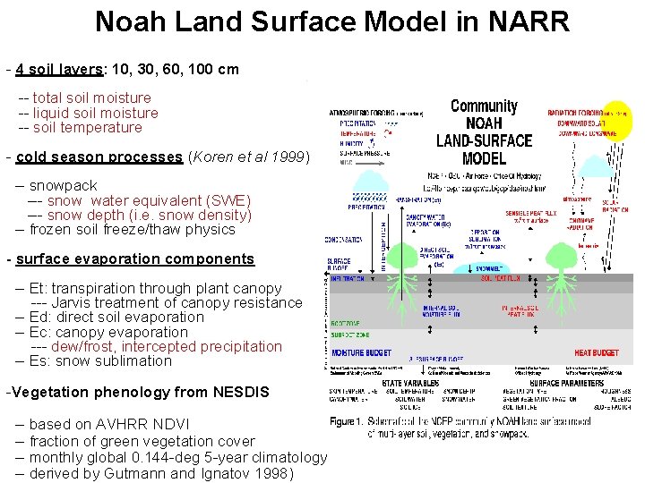 Noah Land Surface Model in NARR - 4 soil layers: 10, 30, 60, 100