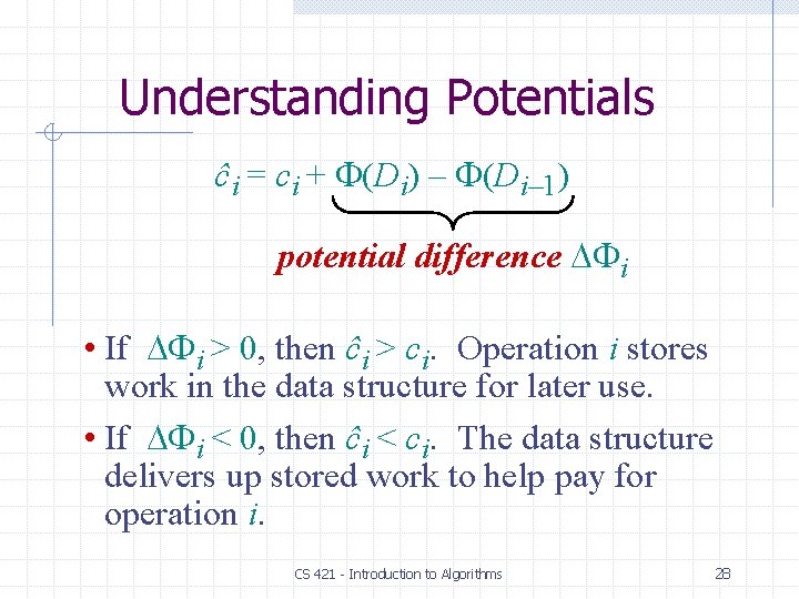 Understanding Potentials ĉi = ci + (Di) – (Di– 1) potential difference i •