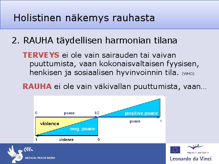 Holistinen näkemys rauhasta 2. RAUHA täydellisen harmonian tilana TERVEYS ei ole vain sairauden tai