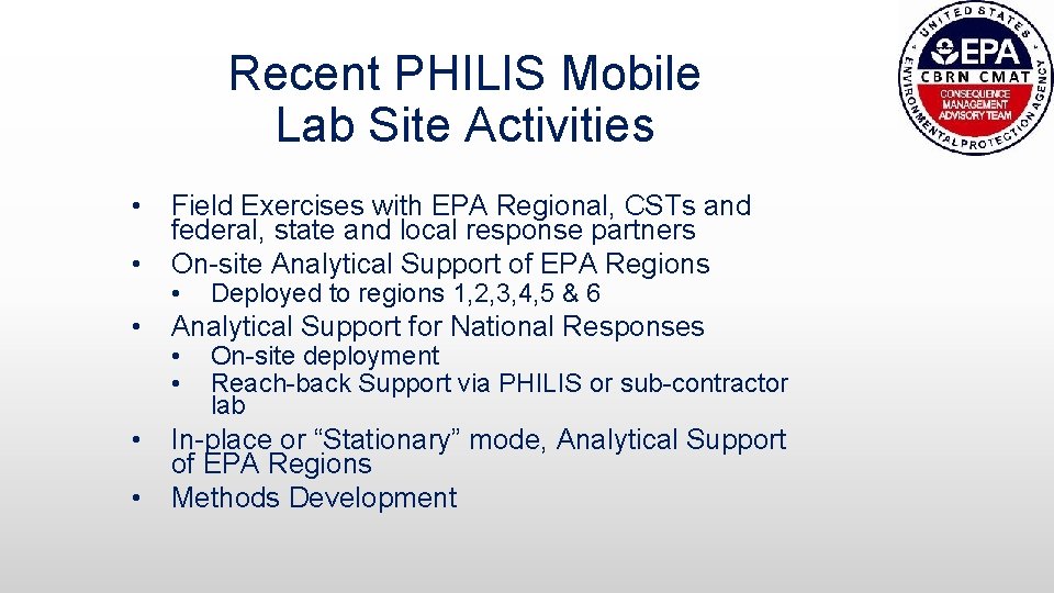 PHILIS Mobile Lab Capabilities and Recent Site Activities
