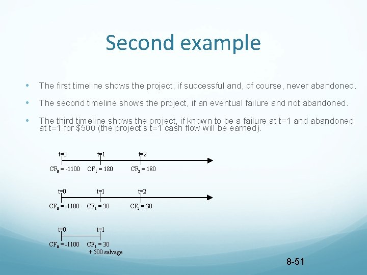 Second example • The first timeline shows the project, if successful and, of course,