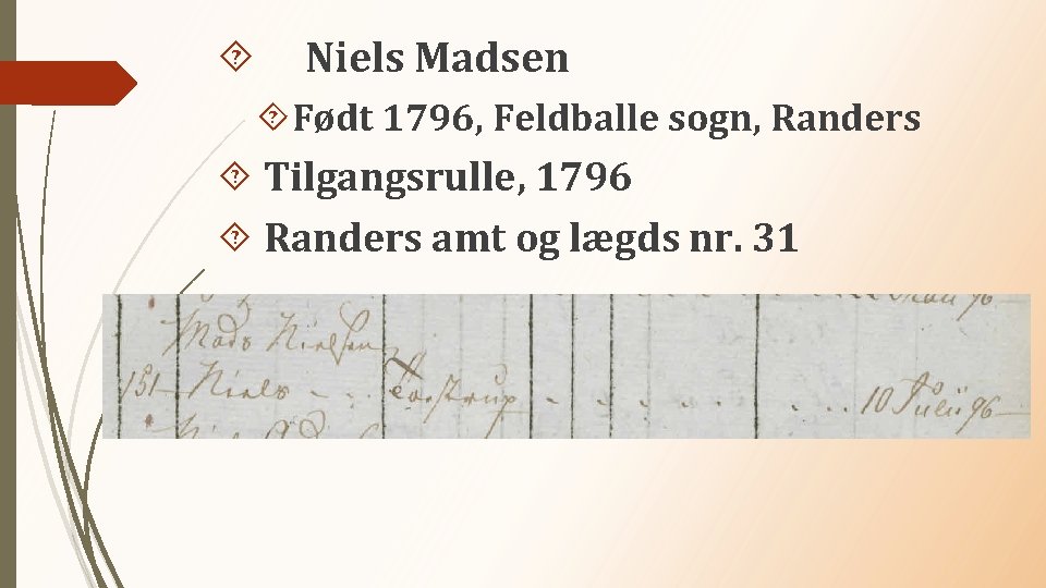  Niels Madsen Født 1796, Feldballe sogn, Randers Tilgangsrulle, 1796 Randers amt og lægds