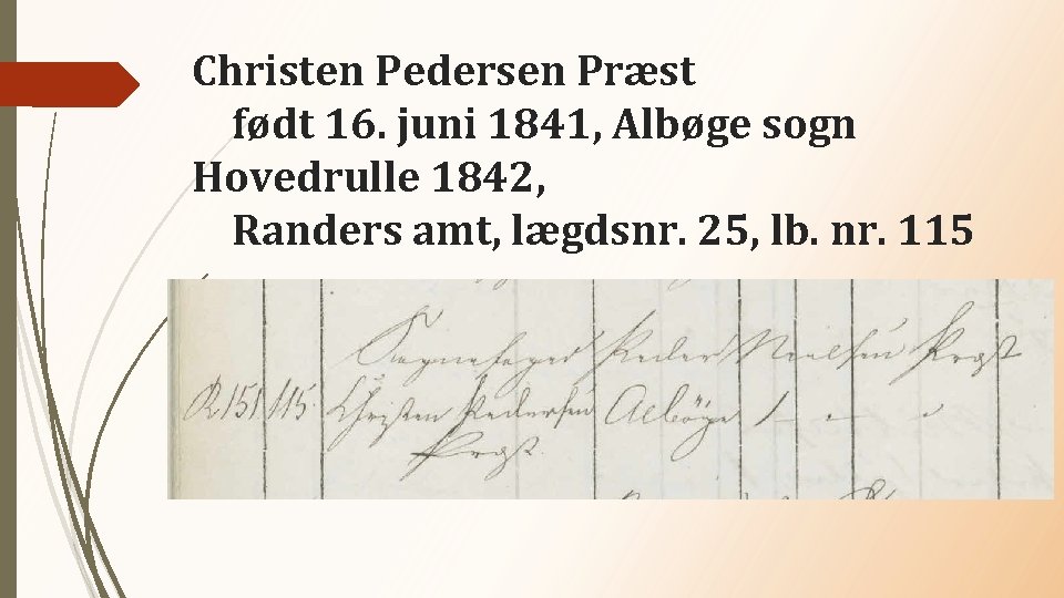 Christen Pedersen Præst født 16. juni 1841, Albøge sogn Hovedrulle 1842, Randers amt, lægdsnr.