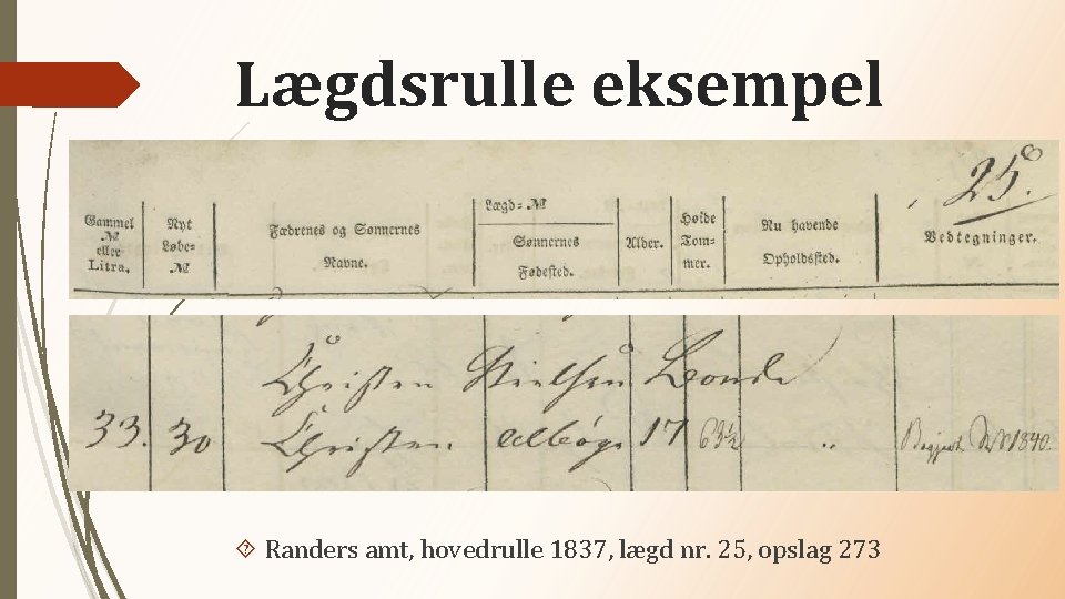 Lægdsrulle eksempel Randers amt, hovedrulle 1837, lægd nr. 25, opslag 273 