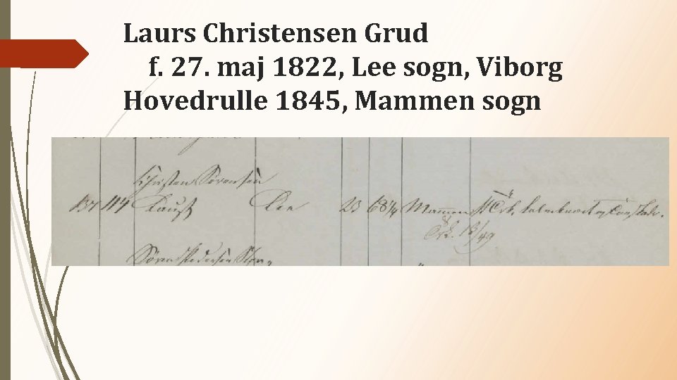 Laurs Christensen Grud f. 27. maj 1822, Lee sogn, Viborg Hovedrulle 1845, Mammen sogn