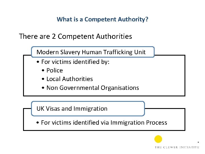 What is a Competent Authority? There are 2 Competent Authorities Modern Slavery Human Trafficking