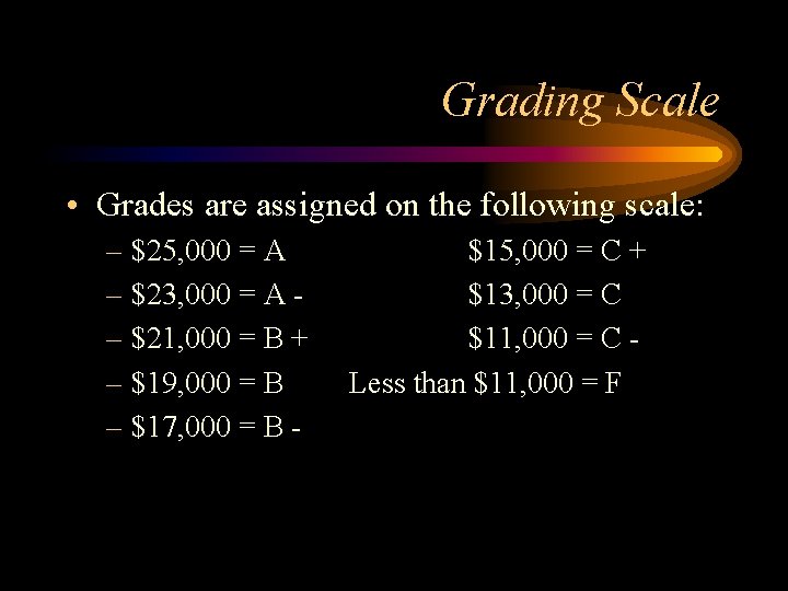 Grading Scale • Grades are assigned on the following scale: – $25, 000 = Grading Scale • Grades are assigned on the following scale: – $25, 000 =