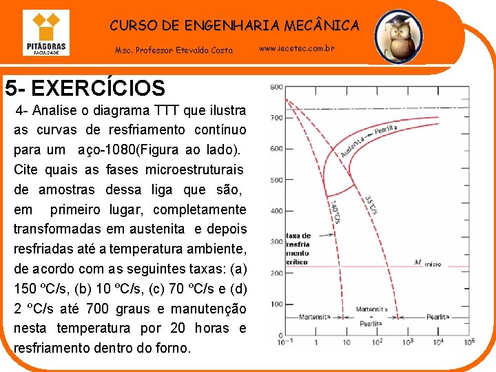 CURSO DE ENGENHARIA MEC NICA Msc. Professor Etevaldo Costa 5 - EXERCÍCIOS 4 -