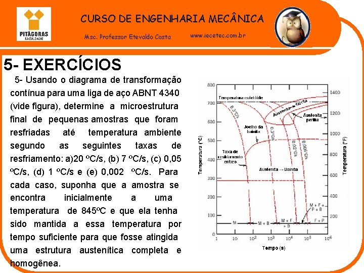 CURSO DE ENGENHARIA MEC NICA Msc. Professor Etevaldo Costa 5 - EXERCÍCIOS 5 -