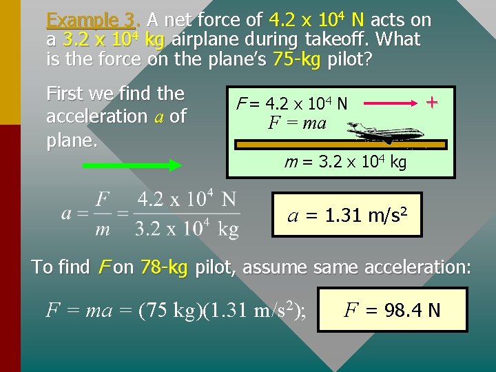 Example 3. A net force of 4. 2 x 104 N acts on a
