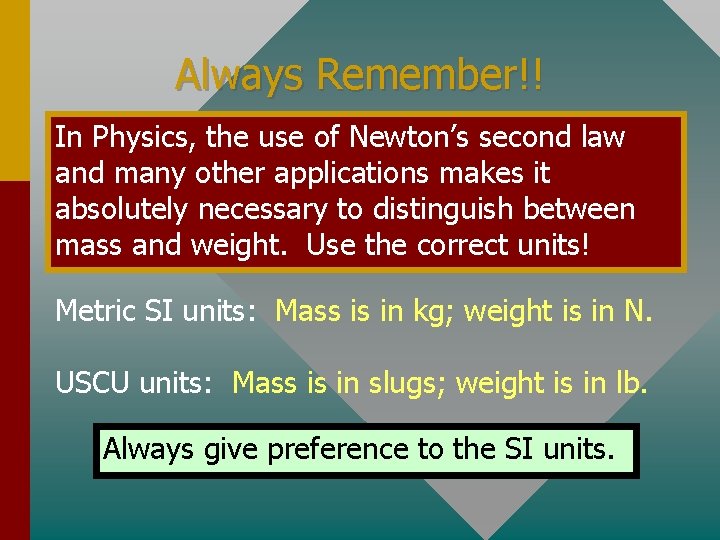 Always Remember!! In Physics, the use of Newton’s second law and many other applications