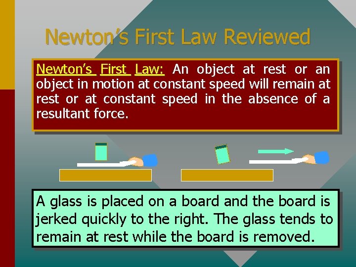 Newton’s First Law Reviewed Newton’s First Law: An object at rest or an object