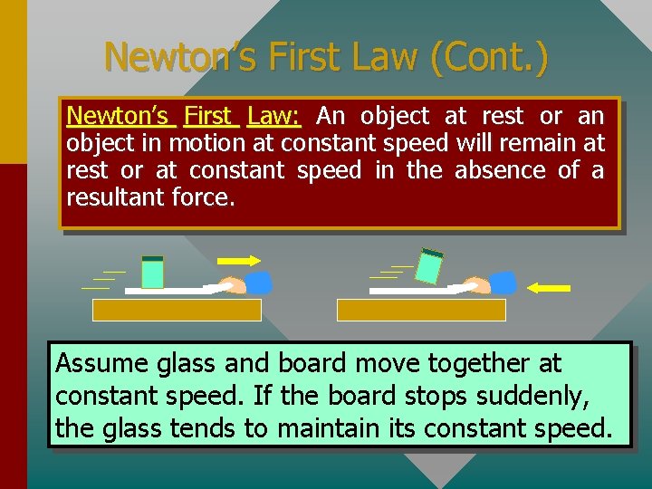 Newton’s First Law (Cont. ) Newton’s First Law: An object at rest or an