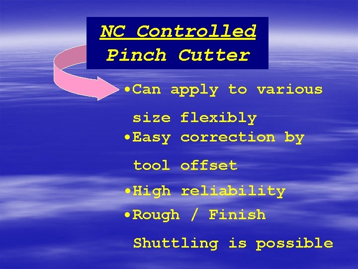 NC Controlled Pinch Cutter • Can apply to various size flexibly • Easy correction