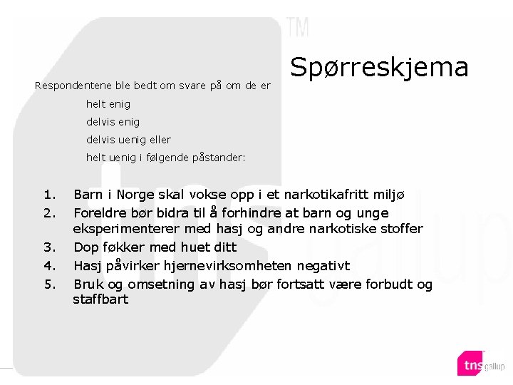Klikk for å redigere Spørreskjema tittelstil i malen Respondentene ble bedt om svare på