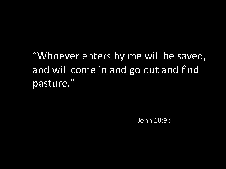 “Whoever enters by me will be saved, and will come in and go out